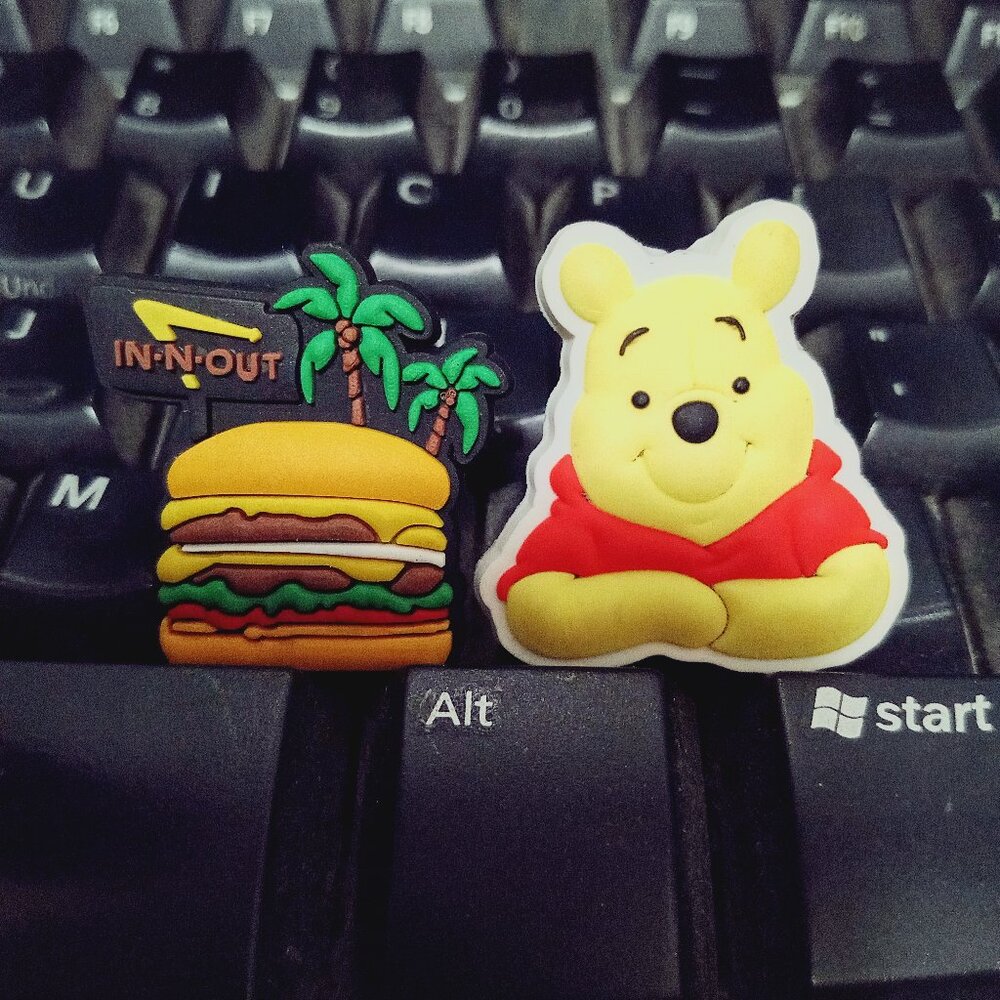 Croc charms Winnie the Poo Disney and In and Out hamburger charms